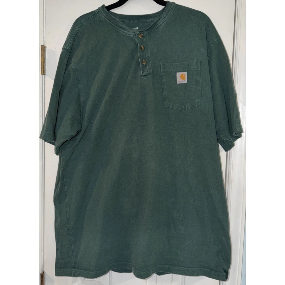 Carhartt Shirt Mens 3XL Green Henley Pocket Workwear K84 HTG 100 Cotton